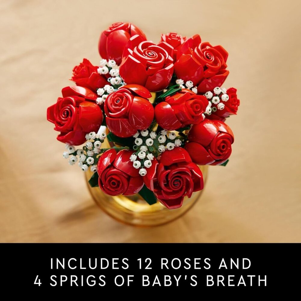Botanicals Bouquet of Roses Artificial Flowers - Fake Red Roses Building Set for - Picture 3 of 7